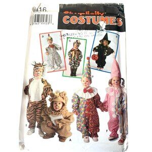 Simplicity 9116 Sewing Pattern Toddler's Costumes Lion Tiger Cow Dalmation Witch